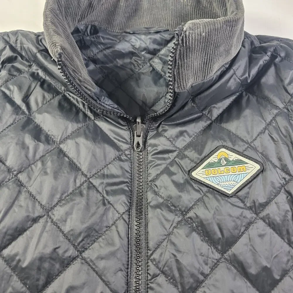 Volcom Reversible Quilted Vest Youth XL (18-20) Black Corduroy Collar Full Zip